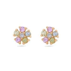 Close-Out-92257 <br> ear stud pastel colored flower .925 goldplated