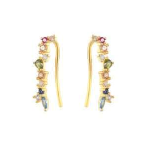 Close-Out-92260 <br> ear climber multi colored assoted CZ's .925 goldplated