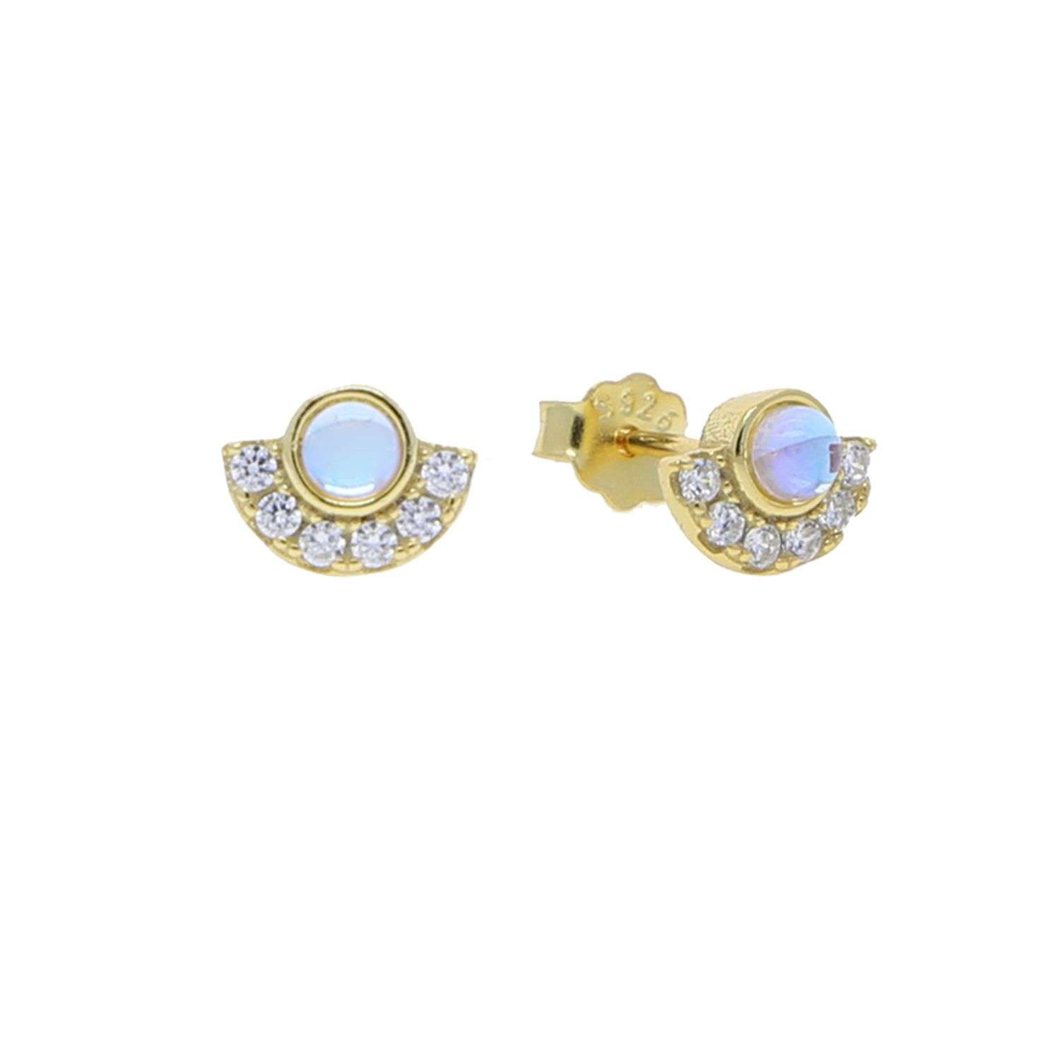 Close-Out-92261 <br> ear stud moonstone with CZ's .925 Goldplated - Image 1