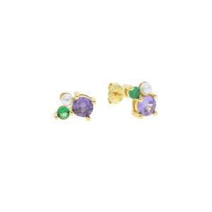 Close-Out-92266 <br> ear stud pearl and CZ cluster .925 goldplated