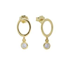 92268 <br> ear stud circle w/ bezel CZ drop .925 goldplated