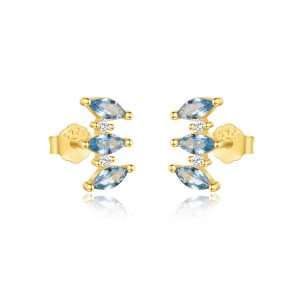 Close-Out-92272 <br> ear stud marquise LIGHT BLUE CZ .925 gold plated