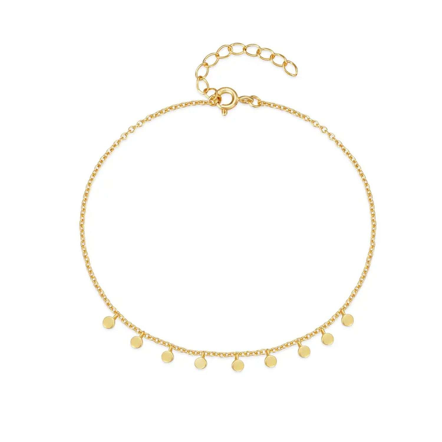 94031 <br> bracelet chain w/ dangle discs .6.5"+1" ext 925 goldPlated - Image 1