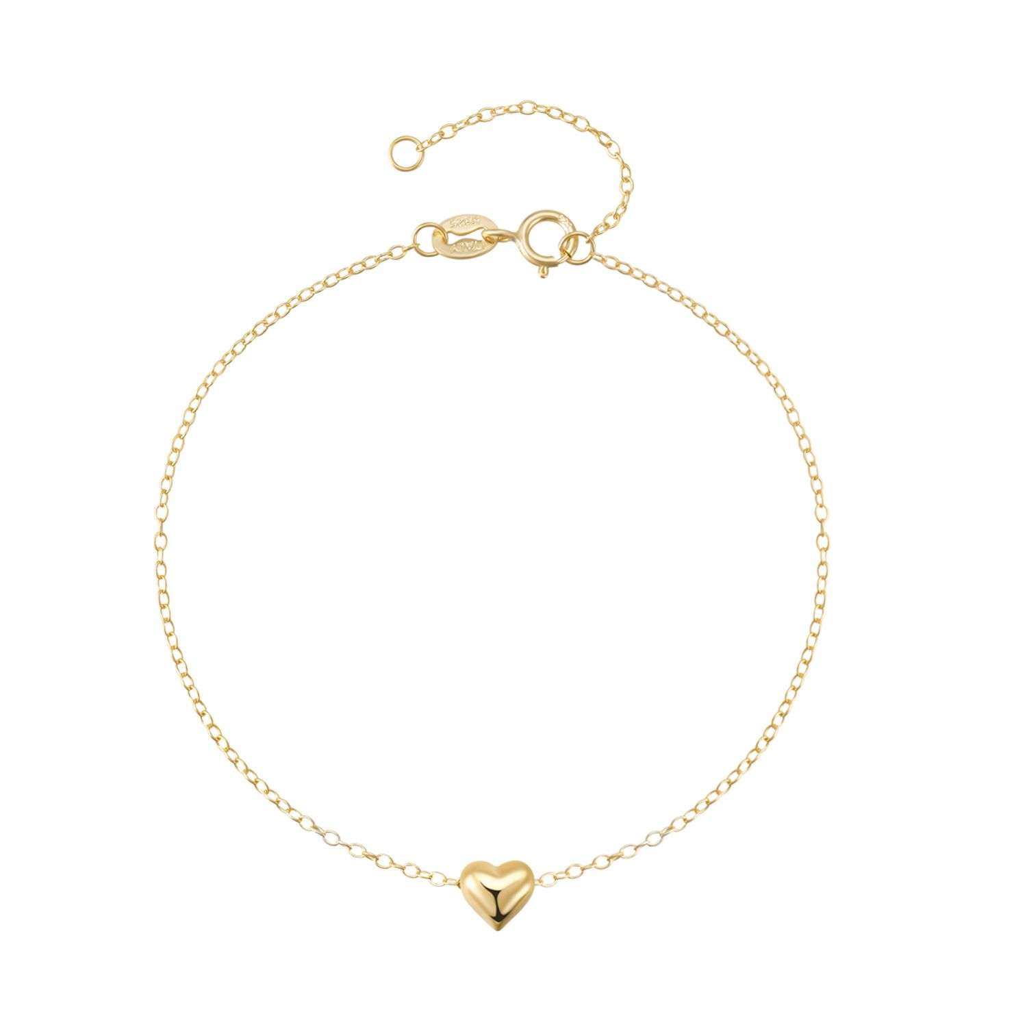 94033 <br> bracelet chain w, floating heart 6.5"+1" ext .925 goldplated - Image 1