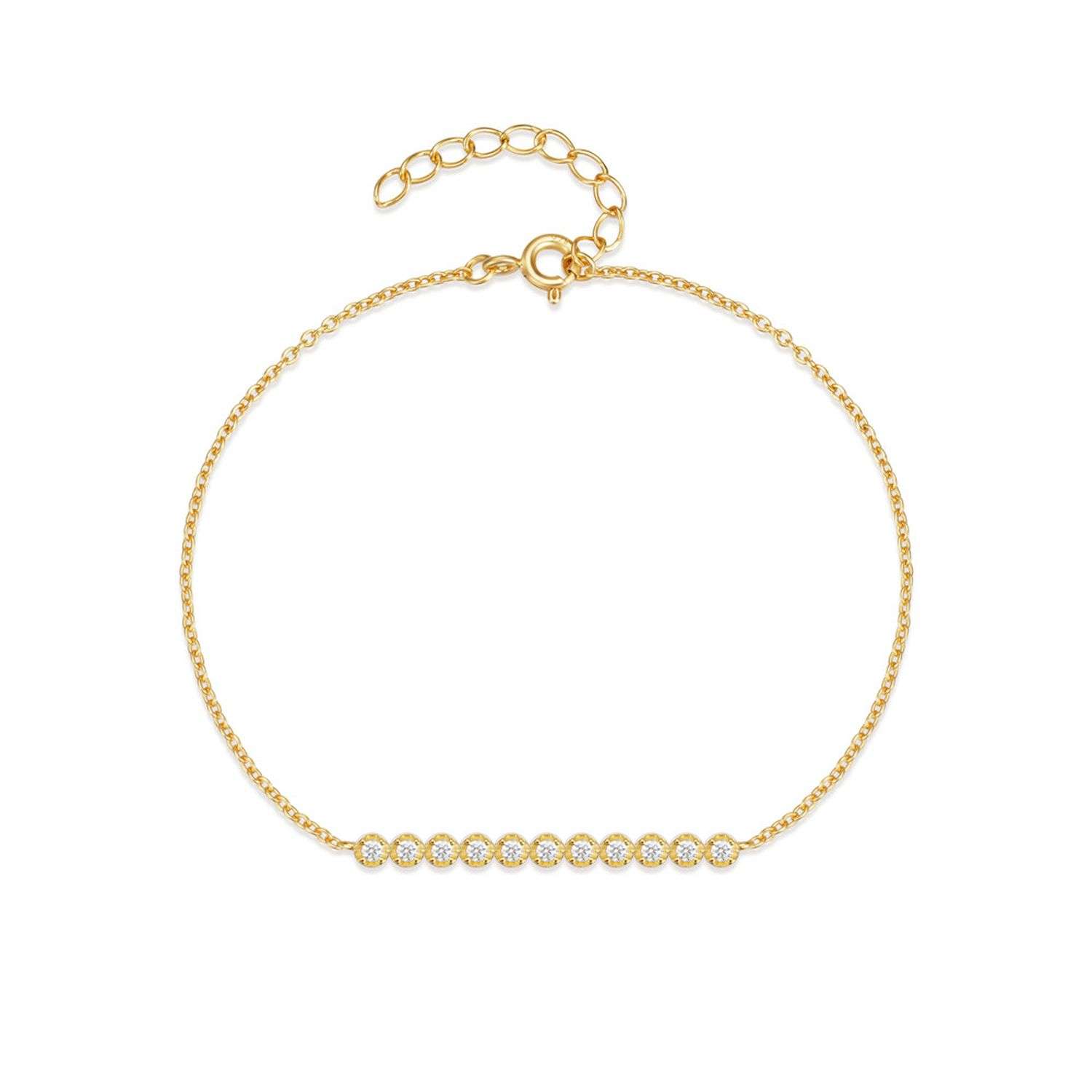 94034 <br> bracelet chain w/ CZ bar 6.5"+1" ext  .925 goldplated - Image 1