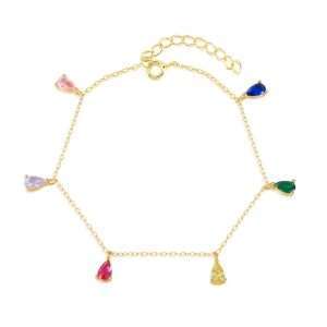 Close-Out-94036 <br> bracelet chain w/ colored CZ drops .925 Goldplated