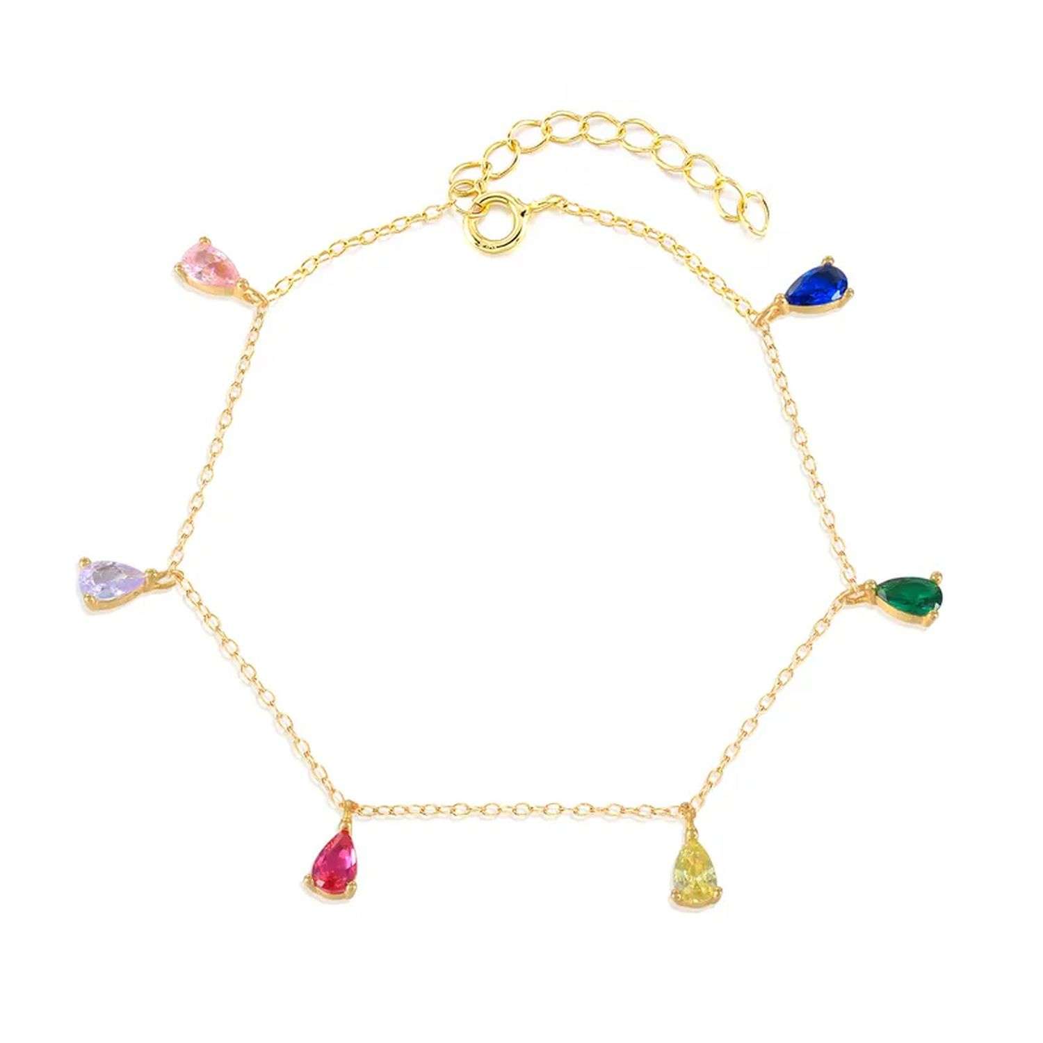 Close-Out-94036 <br> bracelet chain w/ colored CZ drops  .925 Goldplated - Image 1