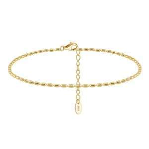 94501 <br> anklet oval rice bead chain 8"+2" ext  .925 14k goldplated