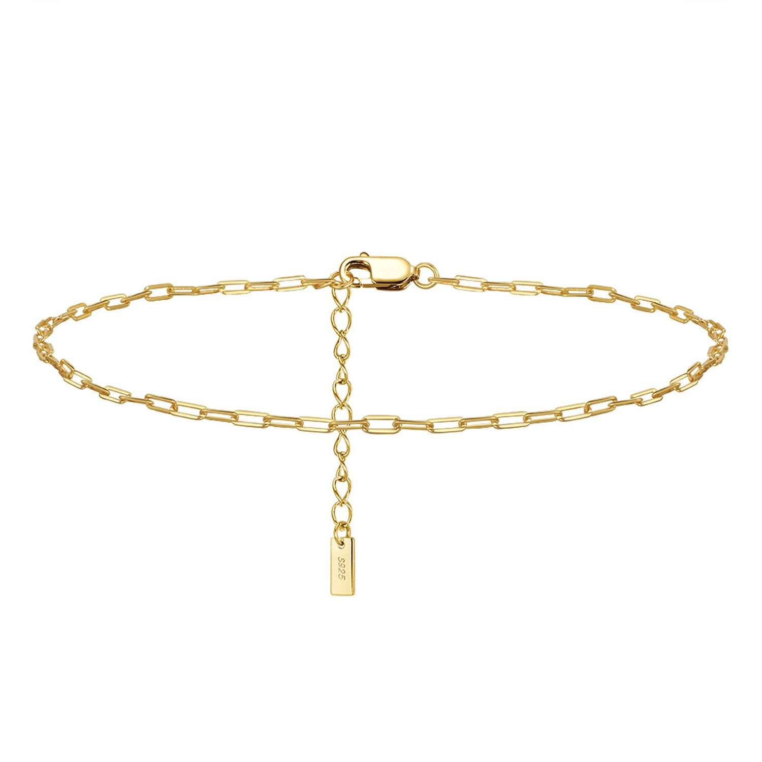 94502 <br> anklet paperclip chain 8"+2" ext .925 14k goldplated - Image 1