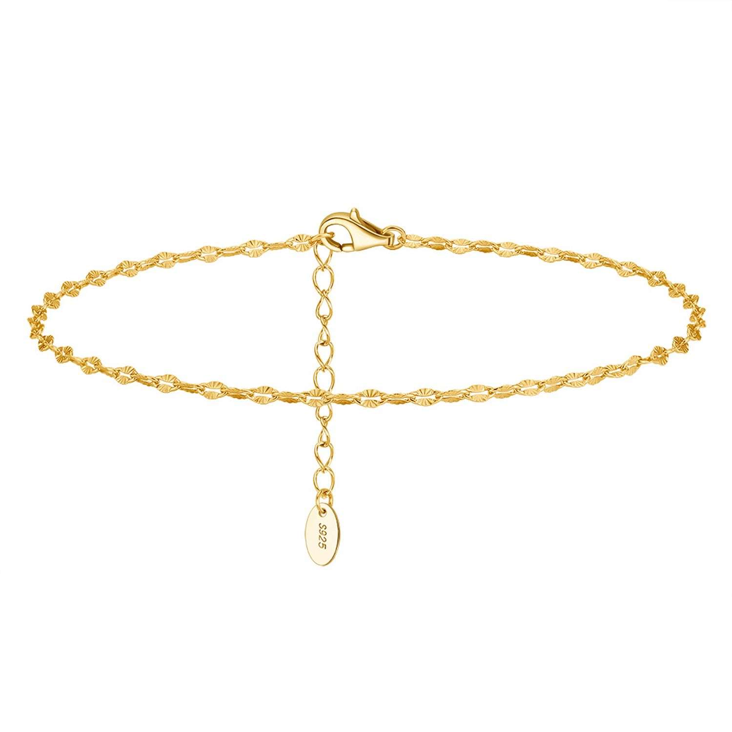 94503 <br> anklet oval sunburst link 8"+2" ext .925 14K goldplated - Image 1