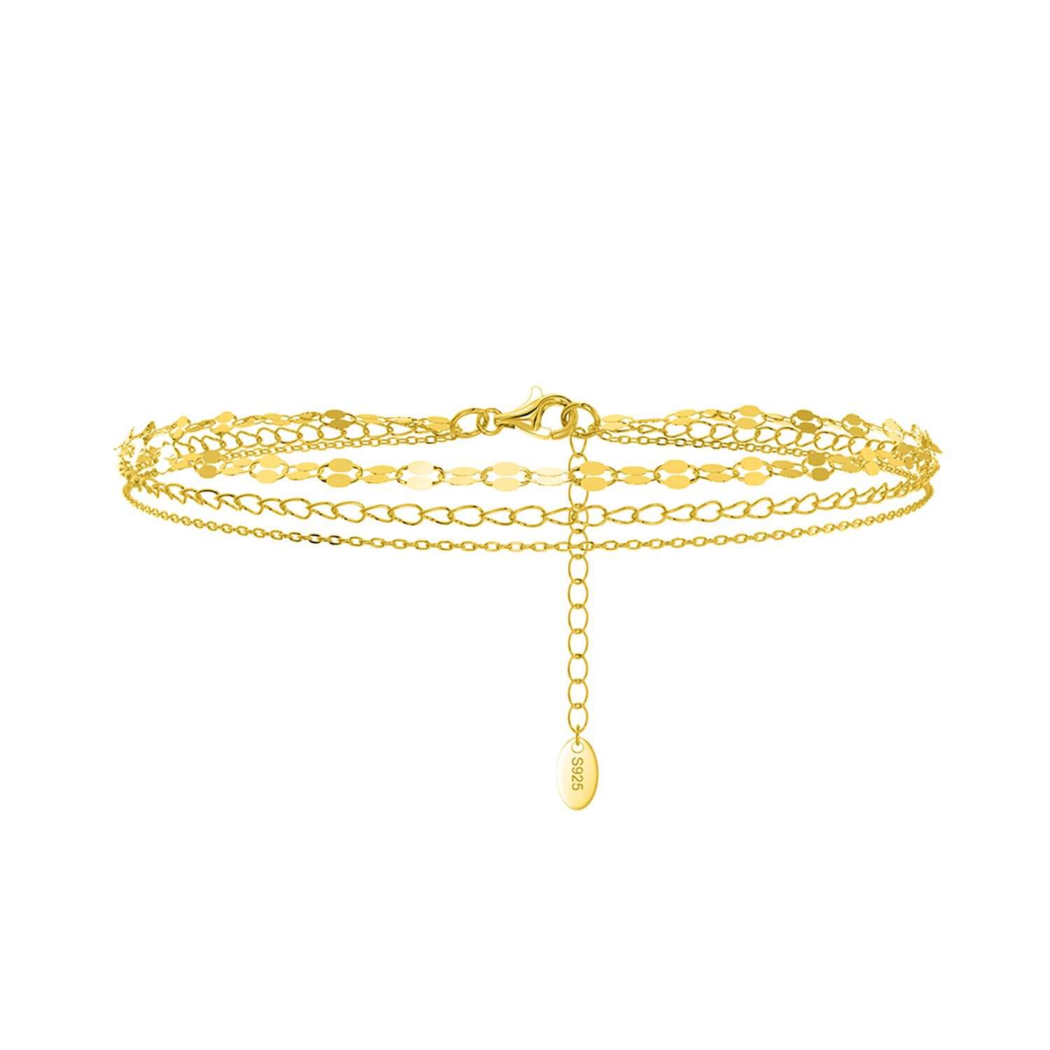 C9000-6 <br> 6 piece anklet assortment .925 Sterling Silver Gold Plated - Image 3