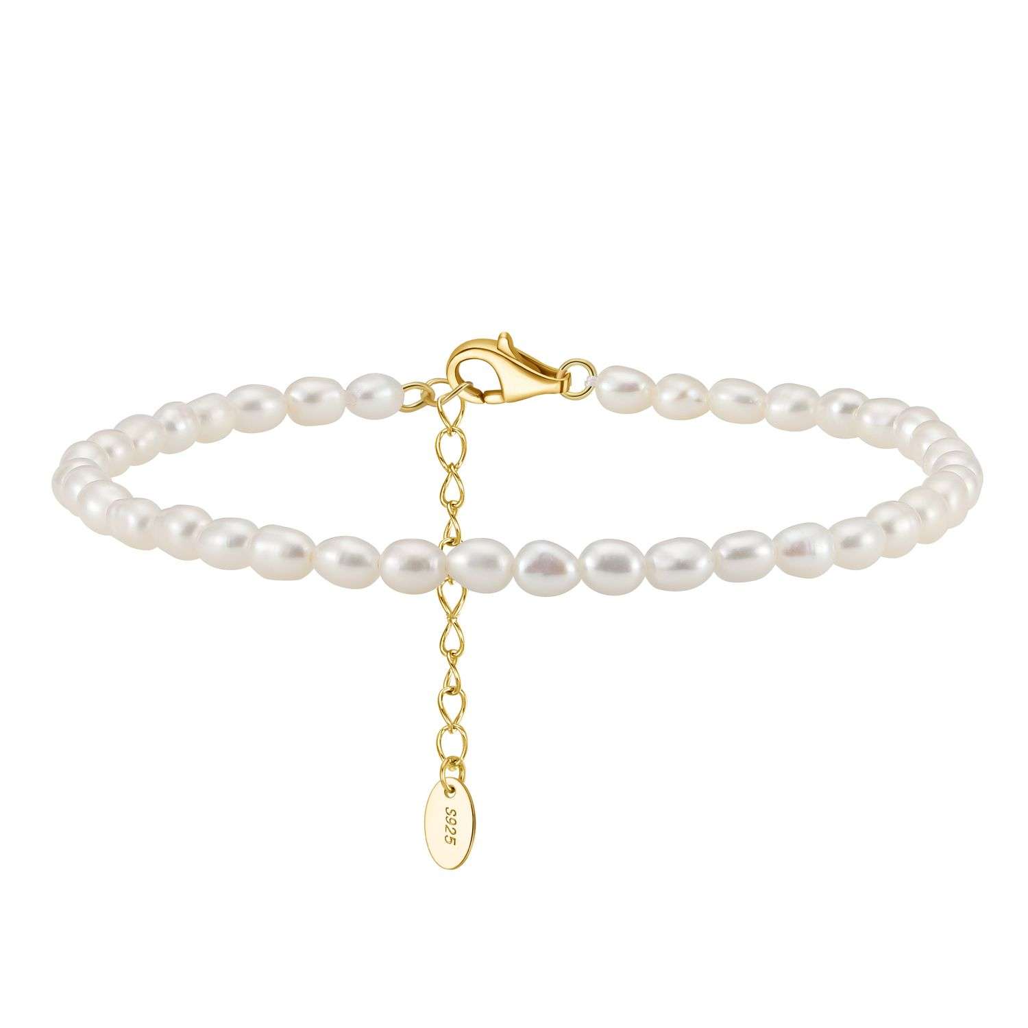 Close-Out-94987 <br> bracelet  freshwater pearls 7"+1" ext .925 goldplated - Image 1