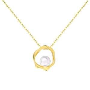 95171 <br> necklace freshwater pearl in frame 16"+2" ext .925 Goldplated