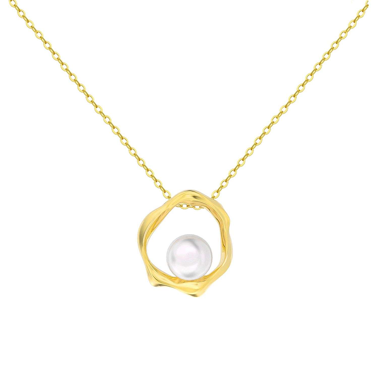 95171 <br> necklace freshwater pearl in frame 16"+2" ext  .925 Goldplated - Image 1