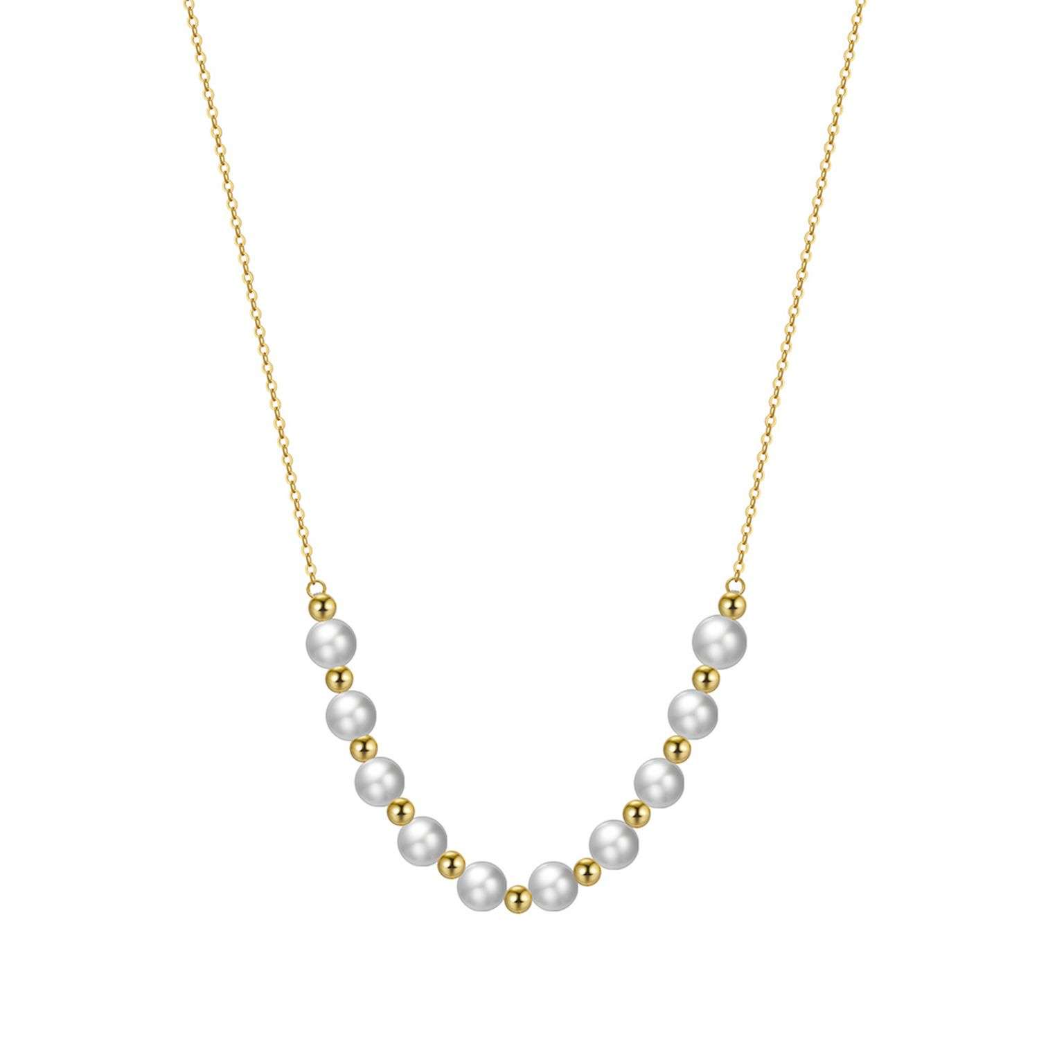 Close-Out-95175 <br> necklace freshwater pearls w/ beads 16"+2" ext.925 goldplated - Image 1