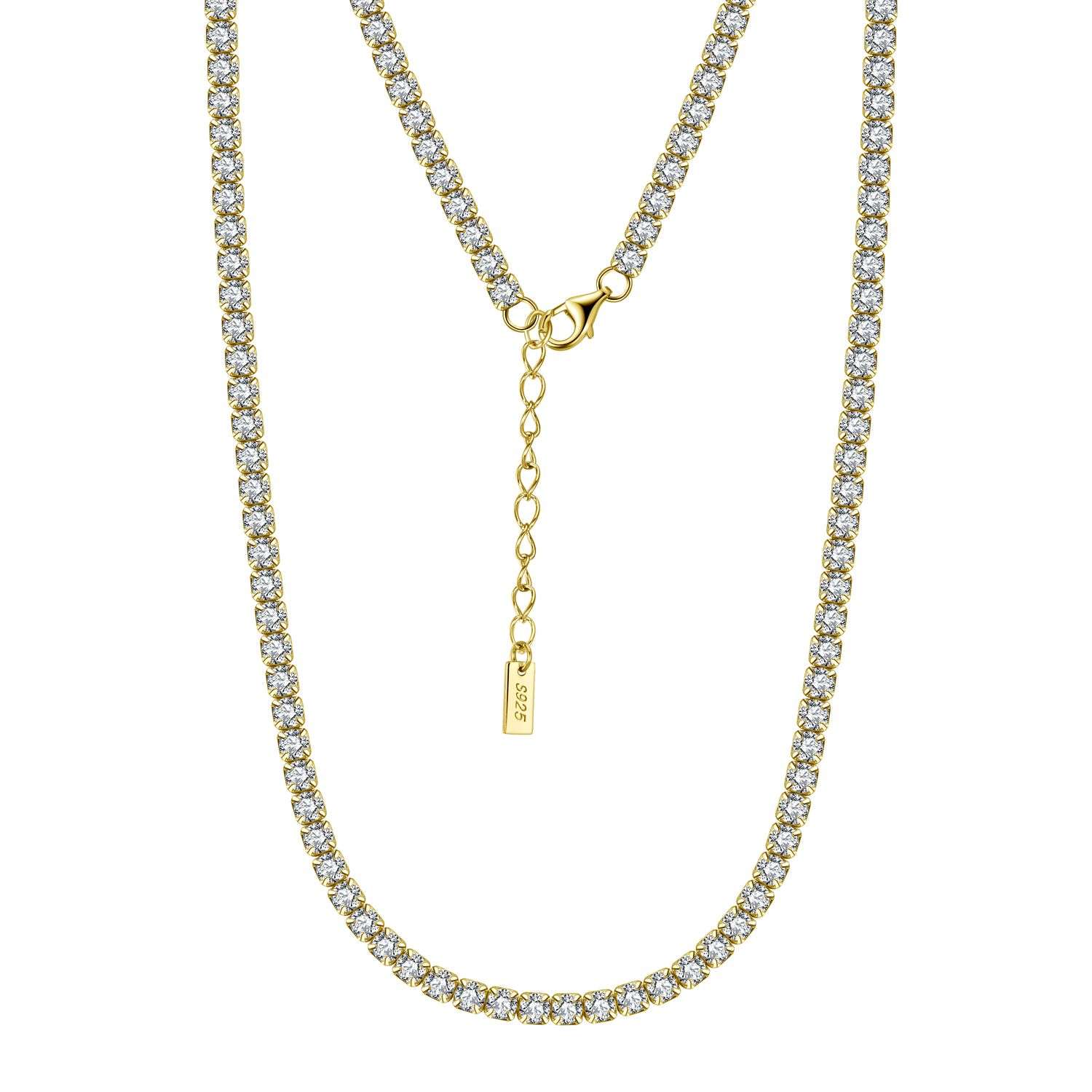 Close-Out-95241 <br> necklace CZ chain 14"+2" ext .925 Goldplated - Image 1