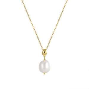 95242 <br> necklace freshwater pearl on 16"+2" ext chain .925 Goldplated