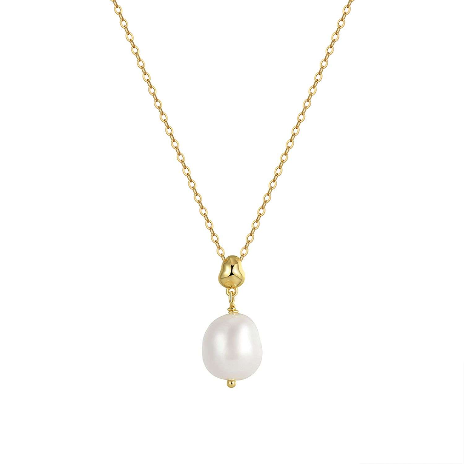 95242 <br> necklace freshwater pearl on 16"+2" ext chain .925 Goldplated - Image 1
