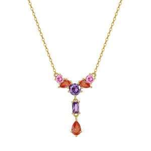 Close-Out-95247 <br> necklace Y shape w/ scattered multi color CZ's .925 goldplated