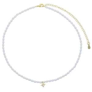 Close-Out-95248 <br> necklace freshwater pearl w/ CZ star 925 goldplated