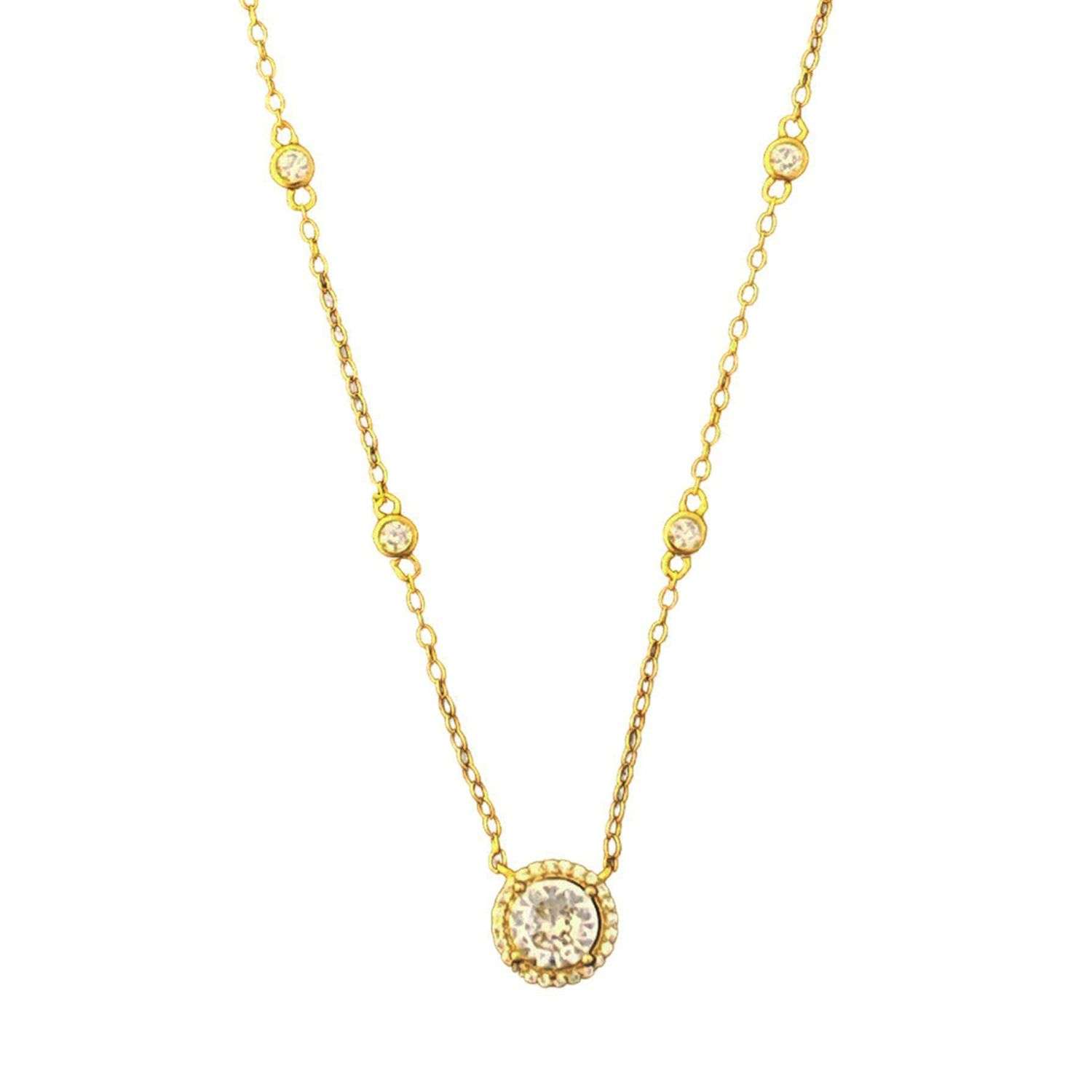 Close-Out-95251 <br> necklace CZ pendant w/ sm CZ'z on chian 16"+2+ ext .925 goldplated - Image 1