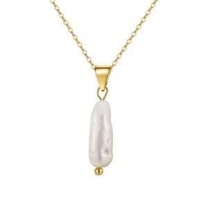 Close-Out-95252 <br> necklace freshwater pearl on 1mm cable chain 16"+2" .925 goldplated