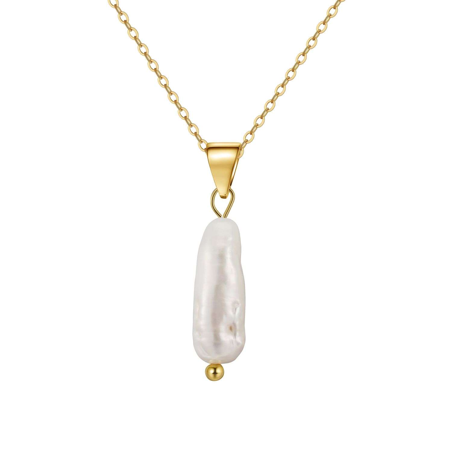 Close-Out-95252 <br> necklace freshwater pearl on 1mm cable chain 16"+2" .925 goldplated - Image 1