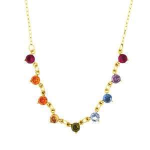 Close-Out-95253 <br> necklace multi CZ dangles 16"+2" ext .925 Goldplated