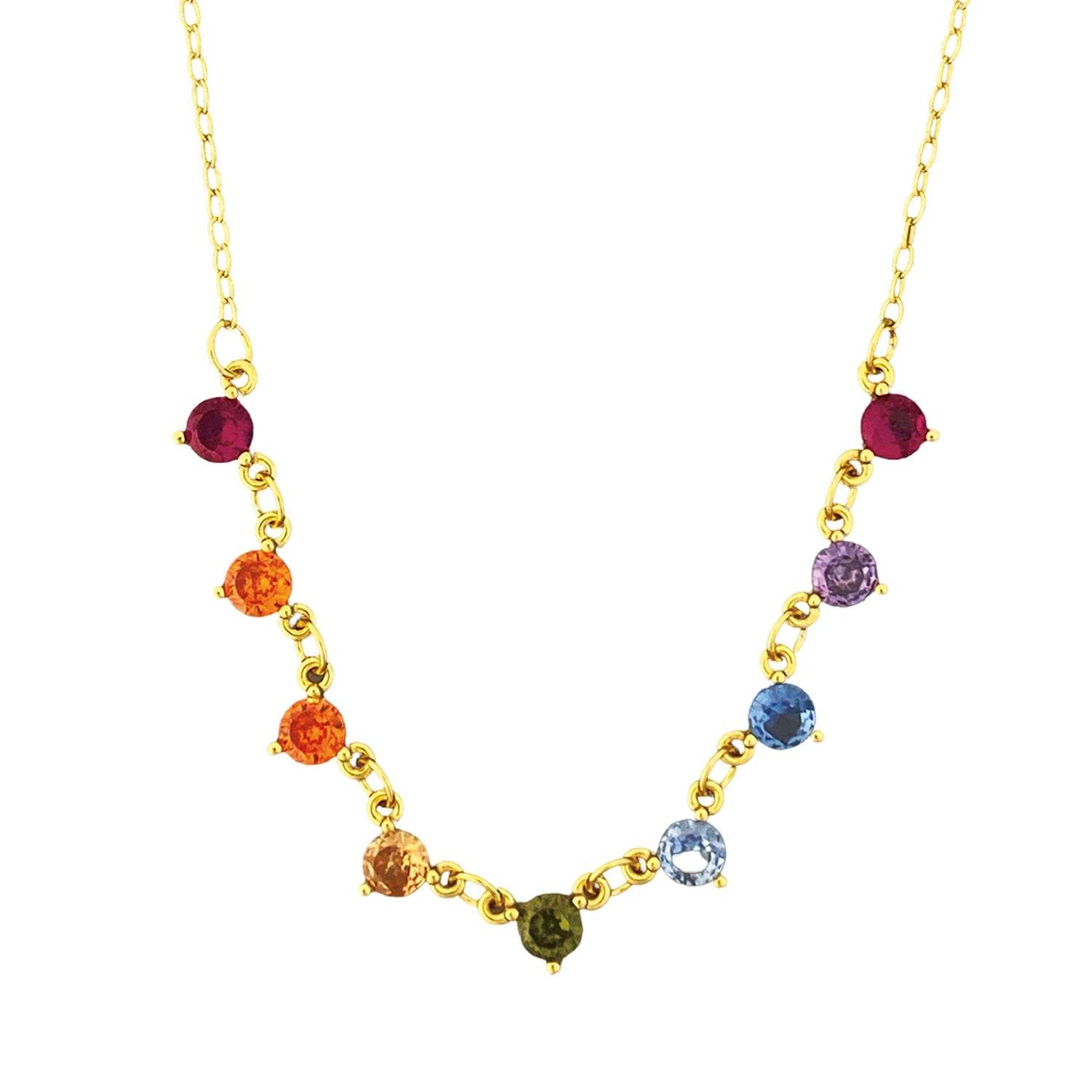 Close-Out-95253 <br> necklace multi CZ dangles 16"+2" ext .925 Goldplated - Image 1