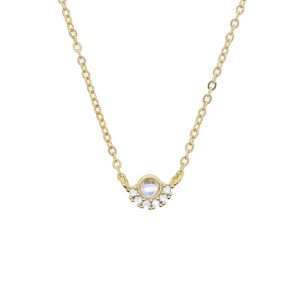 Close-Out-95261 <br> necklace moonstone w/ CZ's 16"+2" ext .925 goldplated