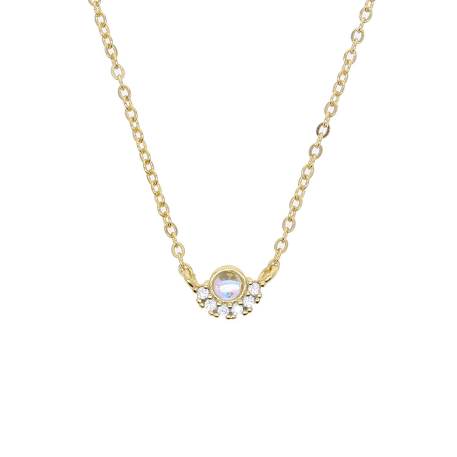 Close-Out-95261 <br> necklace moonstone w/ CZ's 16"+2" ext .925 goldplated - Image 1