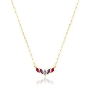 Close-Out-95270 <br> necklace marquise colored CZ's 16"+2" ext .925 goldplated