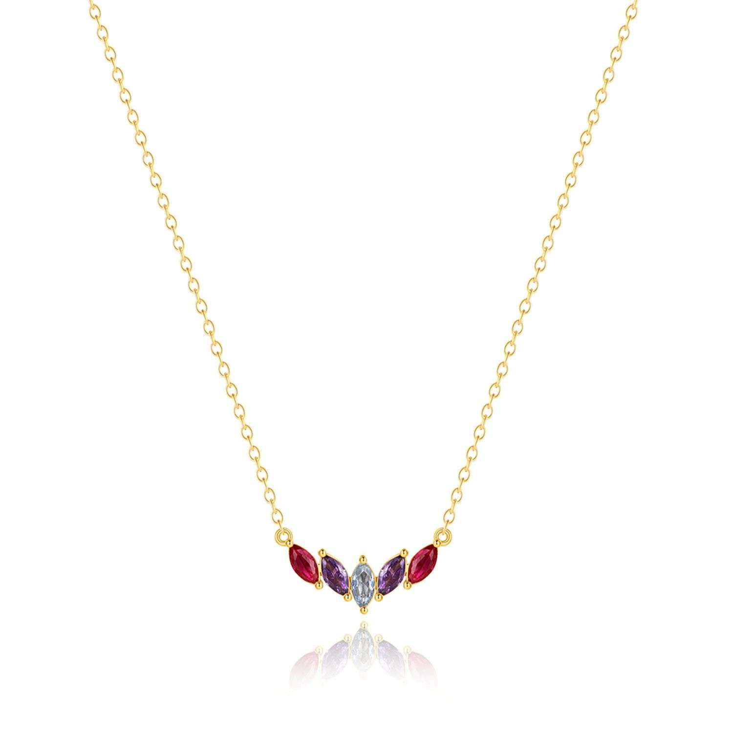 Close-Out-95270 <br> necklace marquise colored CZ's  16"+2" ext .925 goldplated - Image 1
