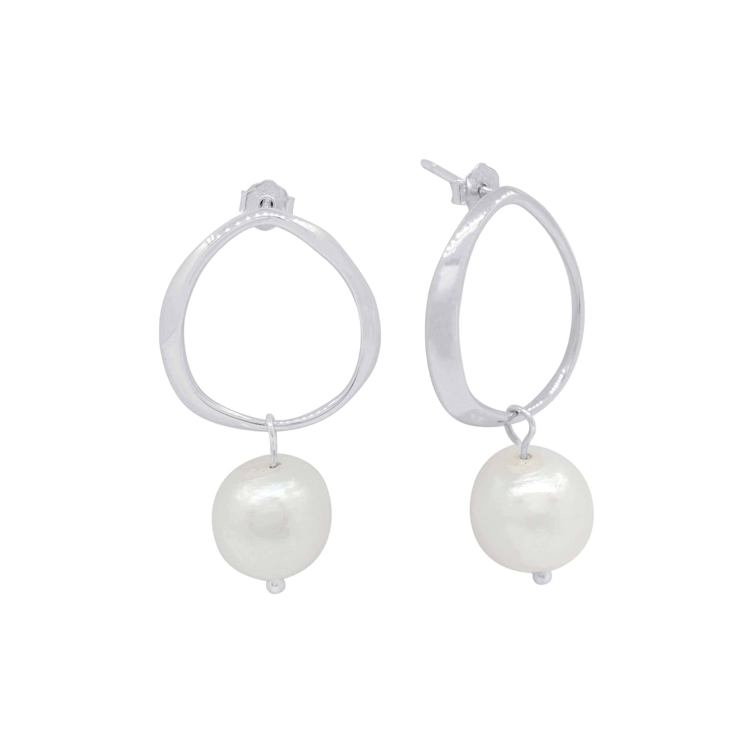 23514 <br> ear stud circle w/ baroque freshwater pearl RP - Image 1