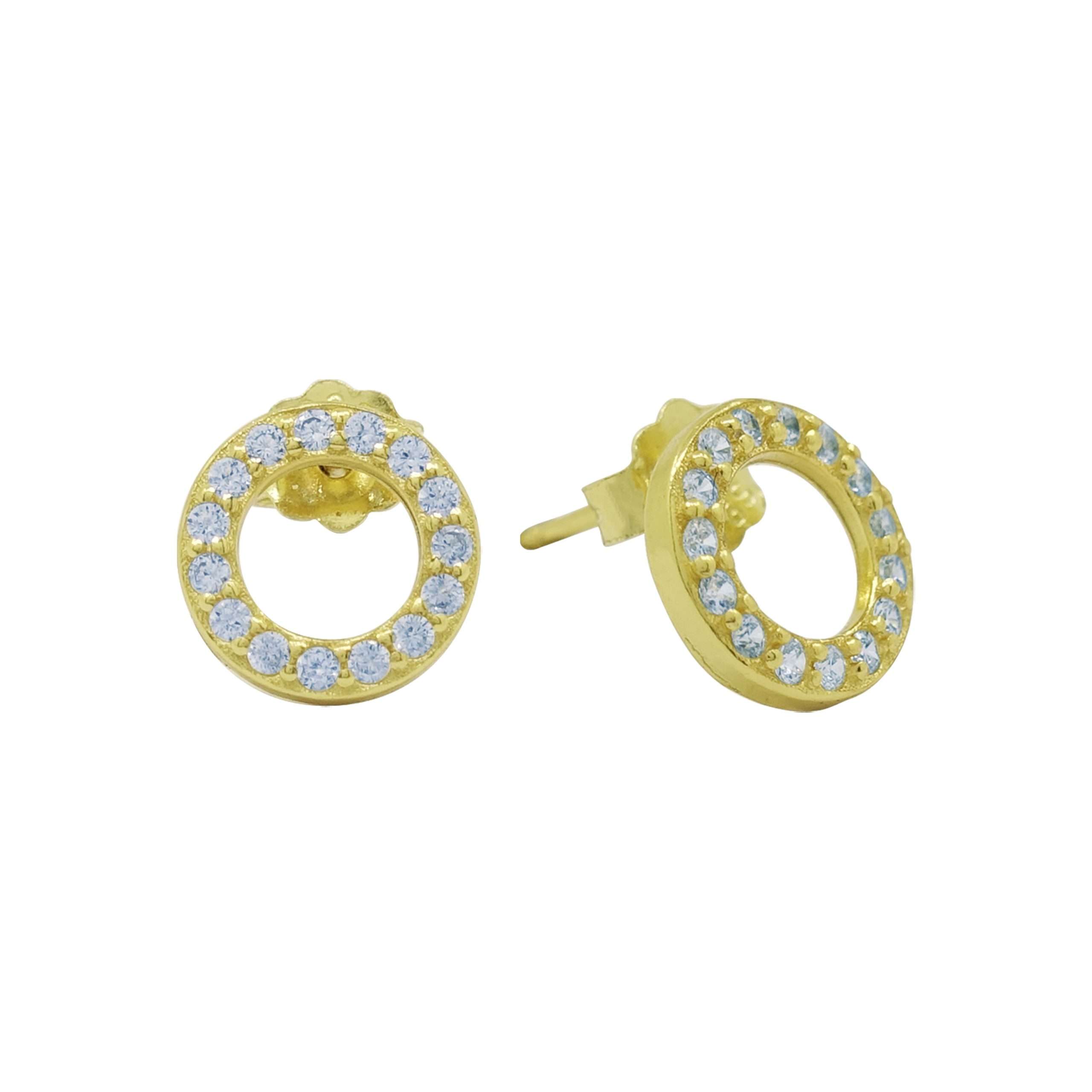 Close-Out-92076<br>ear stud PAVE circle .925 GOLD PLATED - Image 1