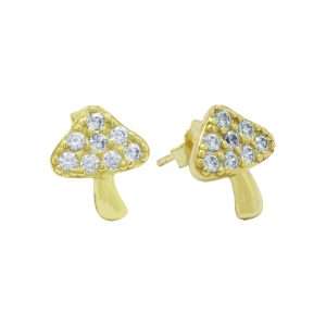 Close-Out-92118 <br> ear stud mushroom pave Sterling Silver GOLD PLATED