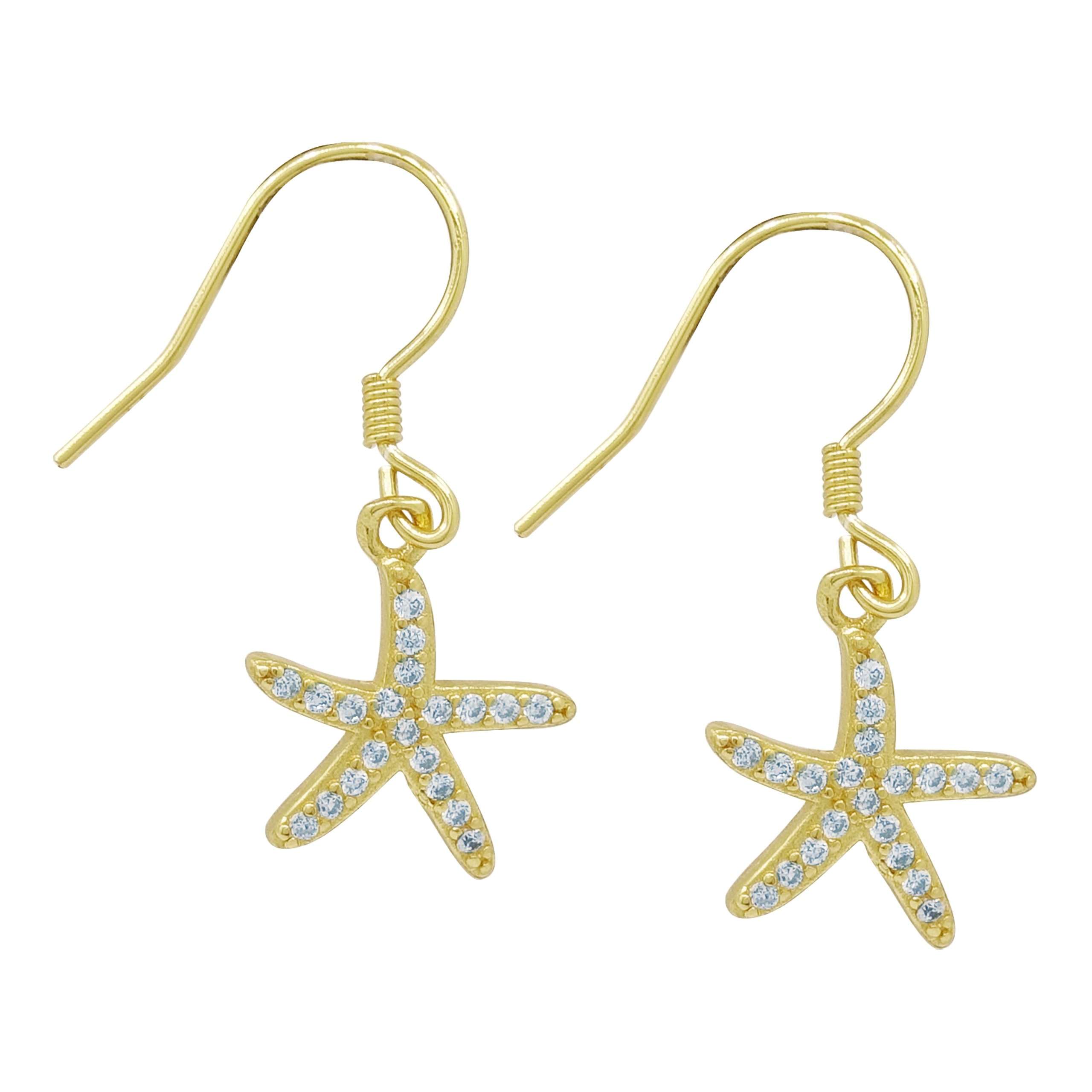 92121 <br> earring starfish pave Sterling Silver GOLD PLATED - Image 2