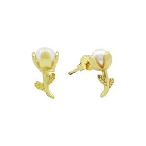 Close-Out-92146 <br> ear stud freshwater pearl tulip .925 Gold Plated
