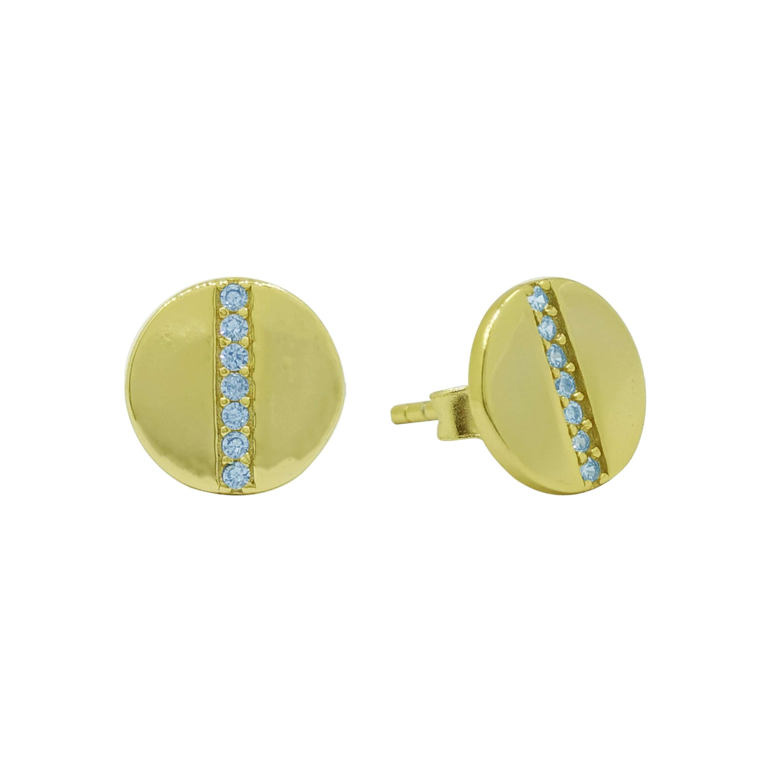 Close-Out-92185 <br> ear stud disc w/ line of CZ's .925 Gold Plated - Image 3