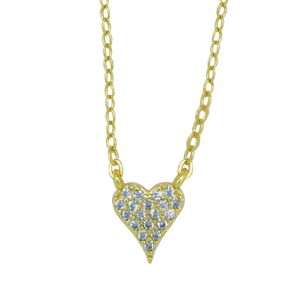 95019<br>necklace petite CZ heart w/ 16"+2' ext chain .925 Gold Plated