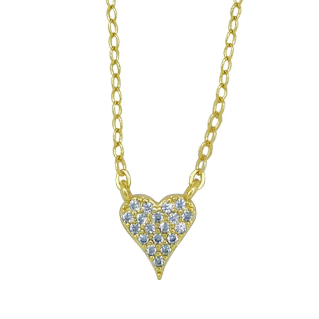 95019<br>necklace petite CZ heart w/ 16"+2' ext chain .925 Gold Plated - Image 1