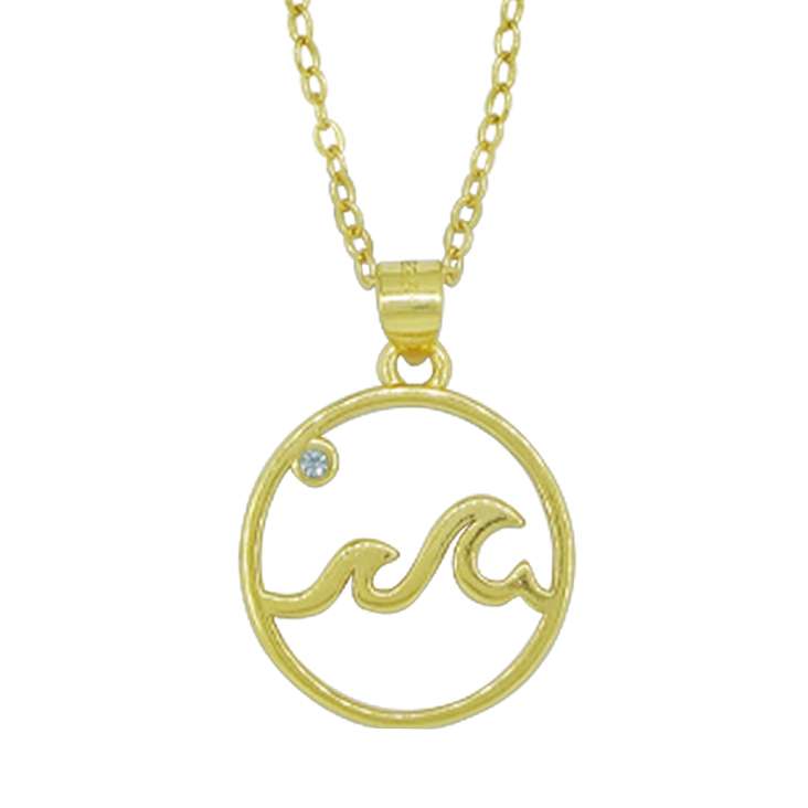 95030 <br> necklace 2 waves in circle w/ CZ 16" + 2" ext. Sterling Silver GOLD PLATED - Image 1