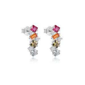 27293 <br> ear stud vertical rainbow CZ's - 925 Rhodium Plated