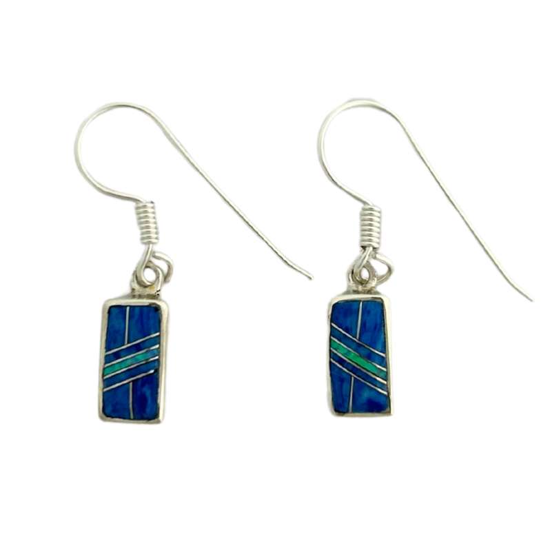 Inlay E-0229S <br> Sterling earring inlay w/ lab created opal - small rectangle on wire - Image 6