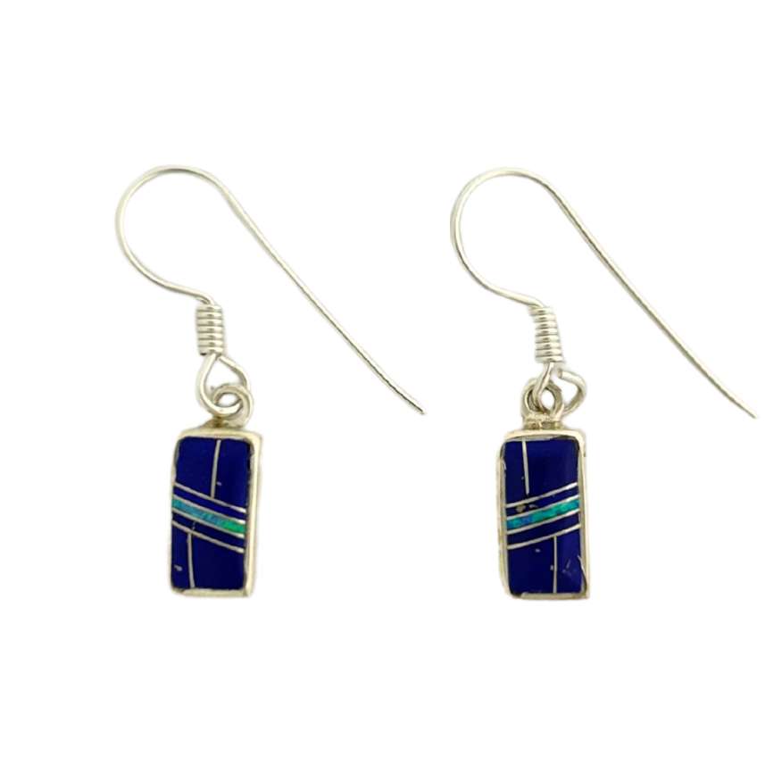 Inlay E-0229S <br> Sterling earring inlay w/ lab created opal - small rectangle on wire - Image 5