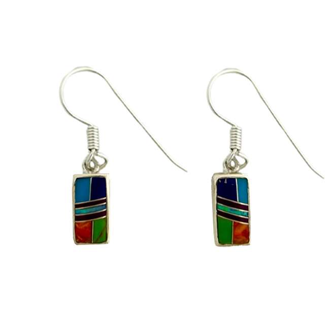 Inlay E-0229S <br> Sterling earring inlay w/ lab created opal - small rectangle on wire - Image 4