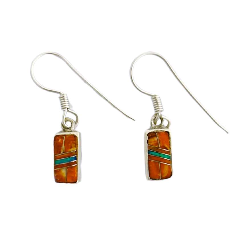 Inlay E-0229S <br> Sterling earring inlay w/ lab created opal - small rectangle on wire - Image 1