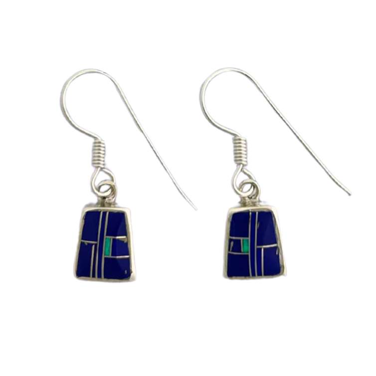 Inlay E-0240S <br> Sterling earring inlay w/ lab created opal- small trapezoid on wire - Image 1