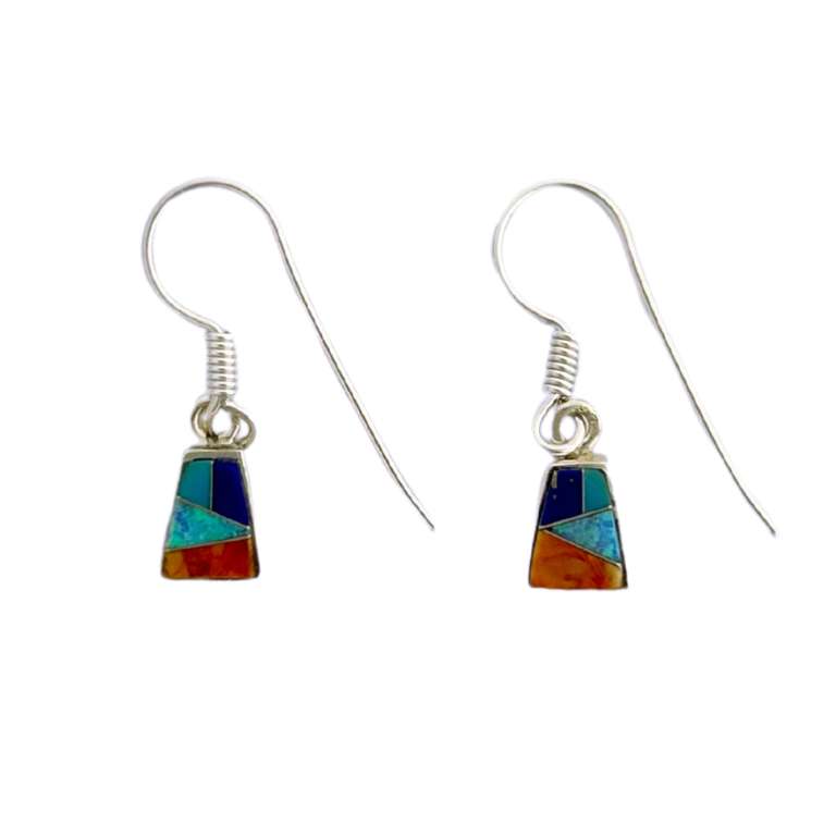 Inlay E-0643S <br> Sterling earring inlay tiny trapezoid on wire - Image 1