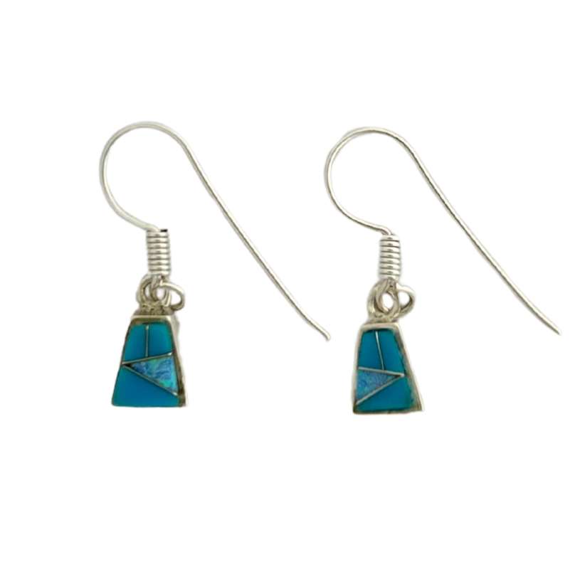 Inlay E-0643S <br> Sterling earring inlay tiny trapezoid on wire - Image 2